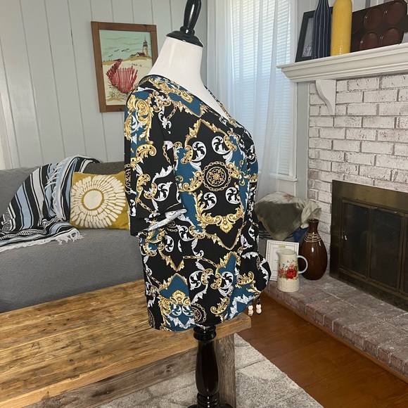 GODDESS Womens Size 2X Drawstring Center Pullup Multicolor Paisley Blouse - Picture 3 of 5